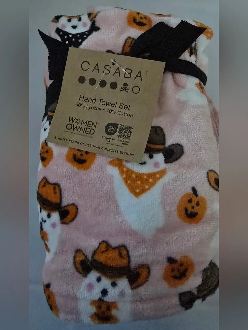 Saba Kids Hand Towel Set - Pink with Orange Pumpkin & Brown Hat 2 Pc
